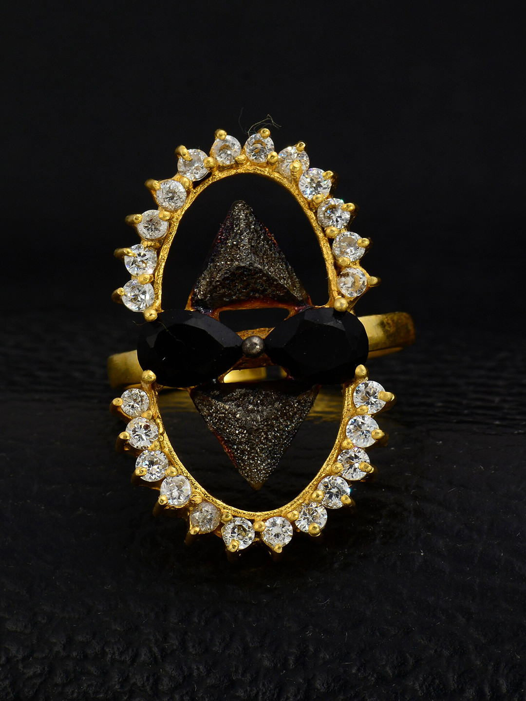 

Silgo Gold-Plated White & Black Stone-Studded Finger Ring