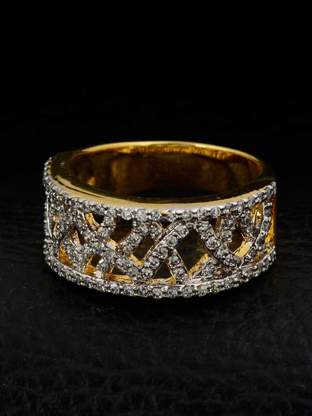 

Silgo Gold-Plated & White Stone-Studded Finger Ring