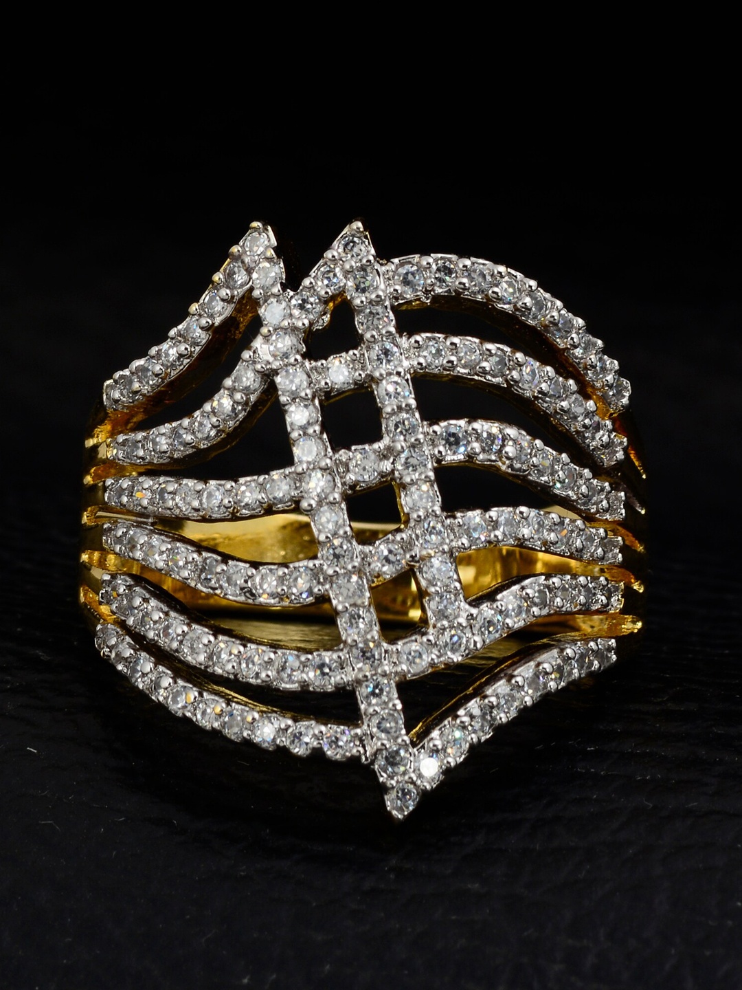 

Silgo Gold-Plated White Stone Studded Finger Ring