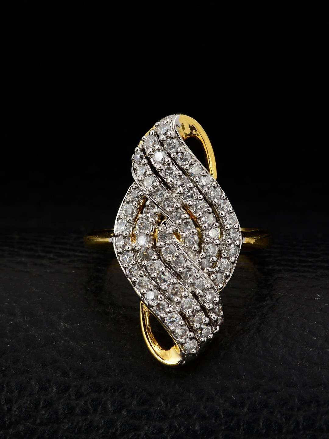 

Silgo Gold-Plated & White Stone-Studded Finger Ring