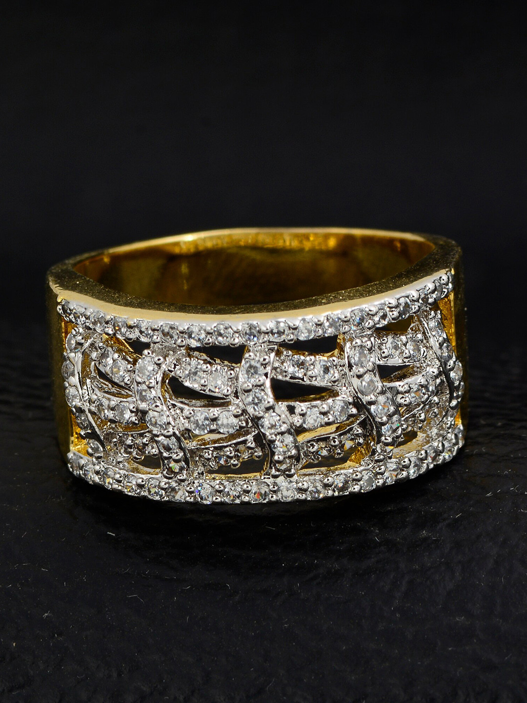 

Silgo Gold-Plated & White Stone-Studded Finger Ring