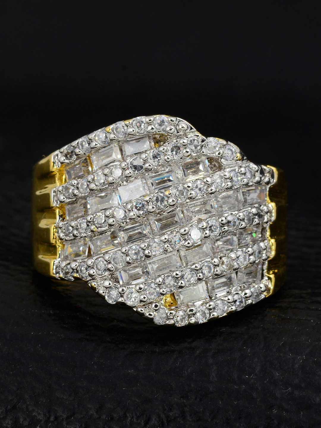 

Silgo Gold-Plated White Stone-Studded Finger Ring