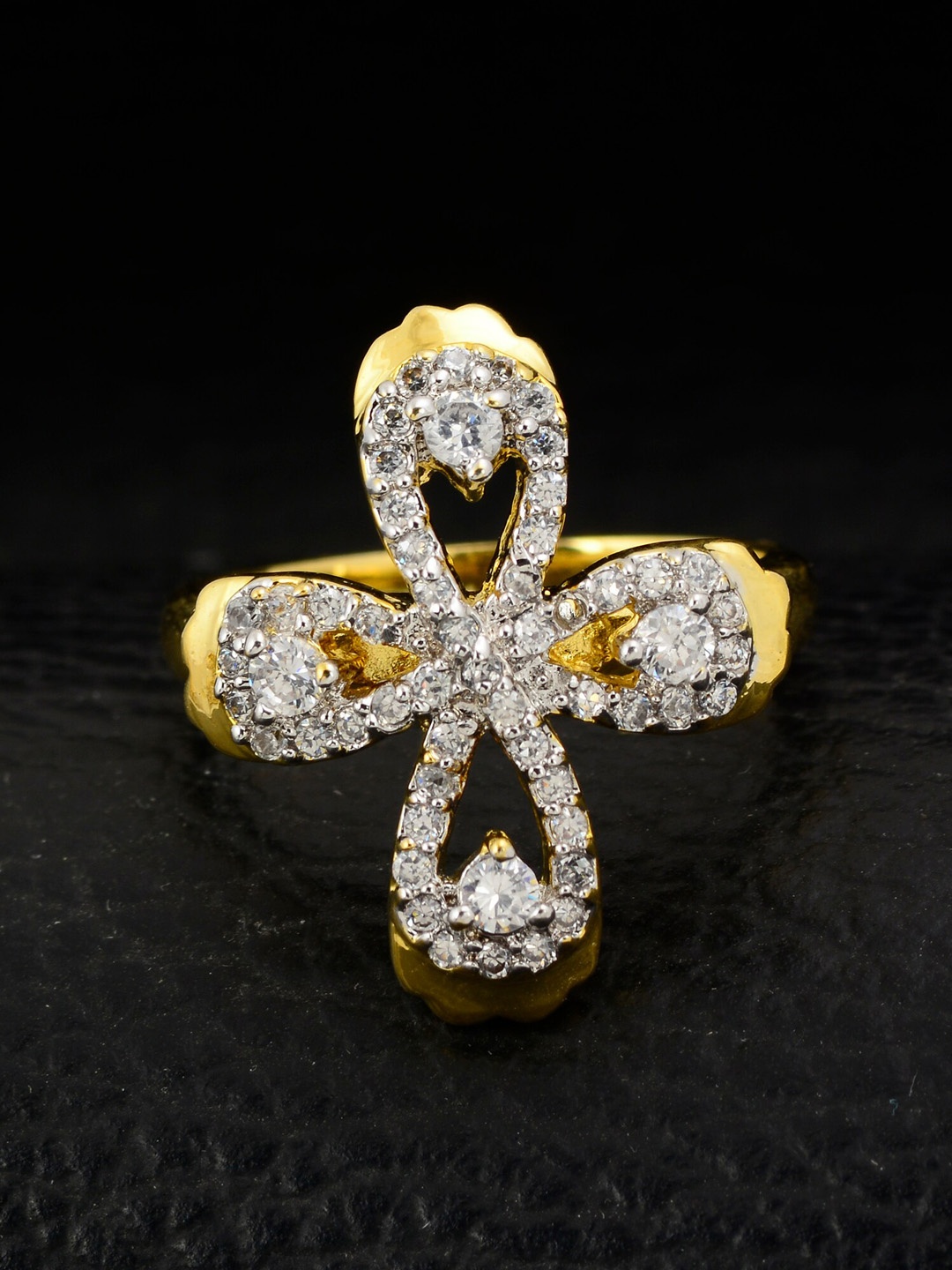 

Silgo Gold-Plated & White Stone-Studded Finger Ring