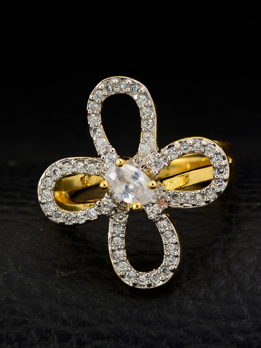 

Silgo Gold-Plated White Stone-Studded Finger Ring