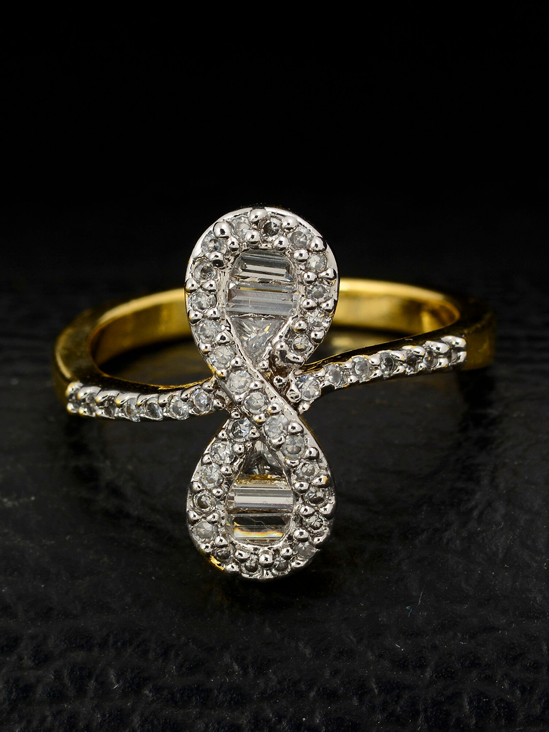 

Silgo Gold-Plated & White Stone-Studded Finger Ring