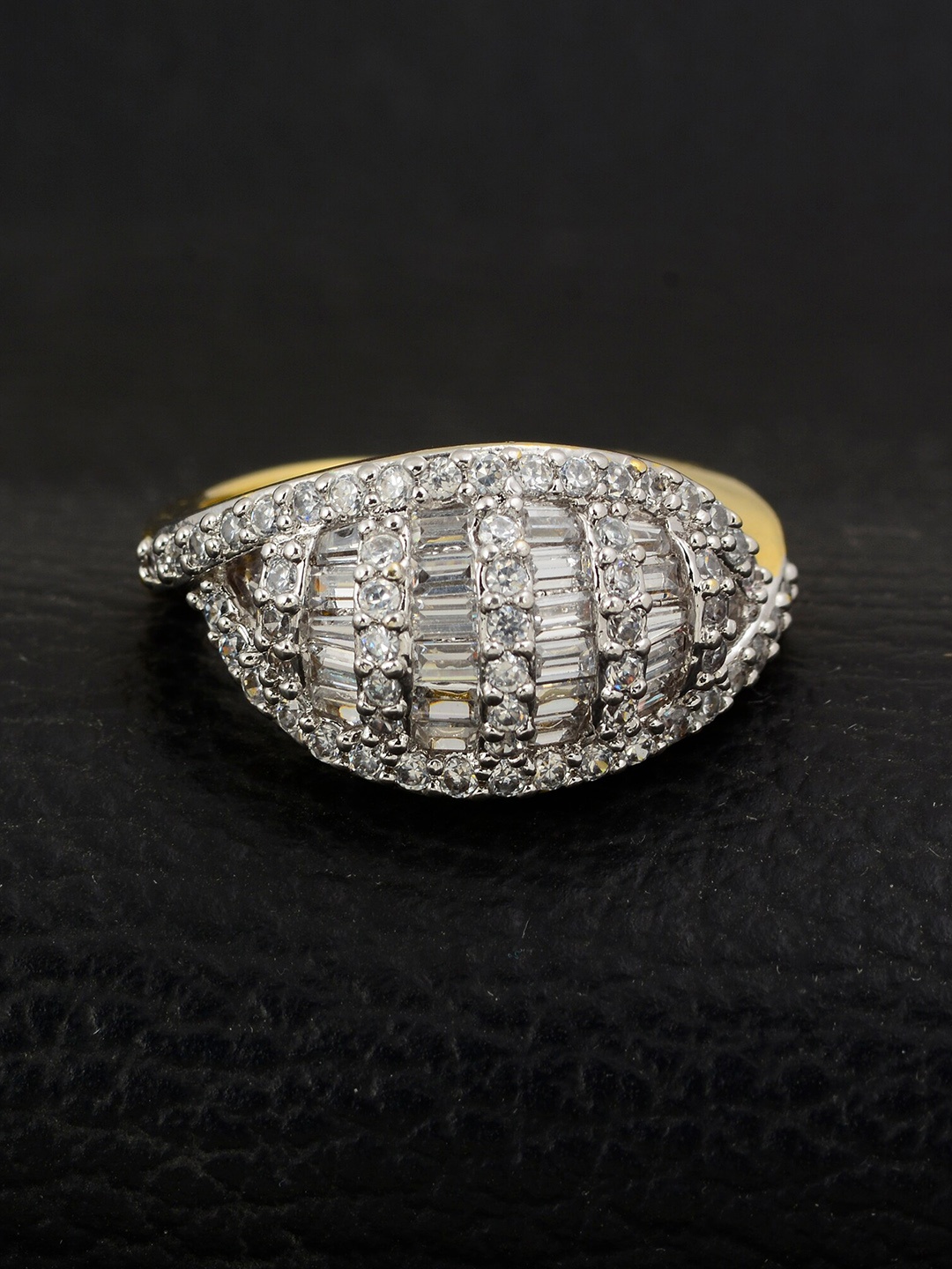 

Silgo Gold-Plated & White Stone-Studded Finger Ring