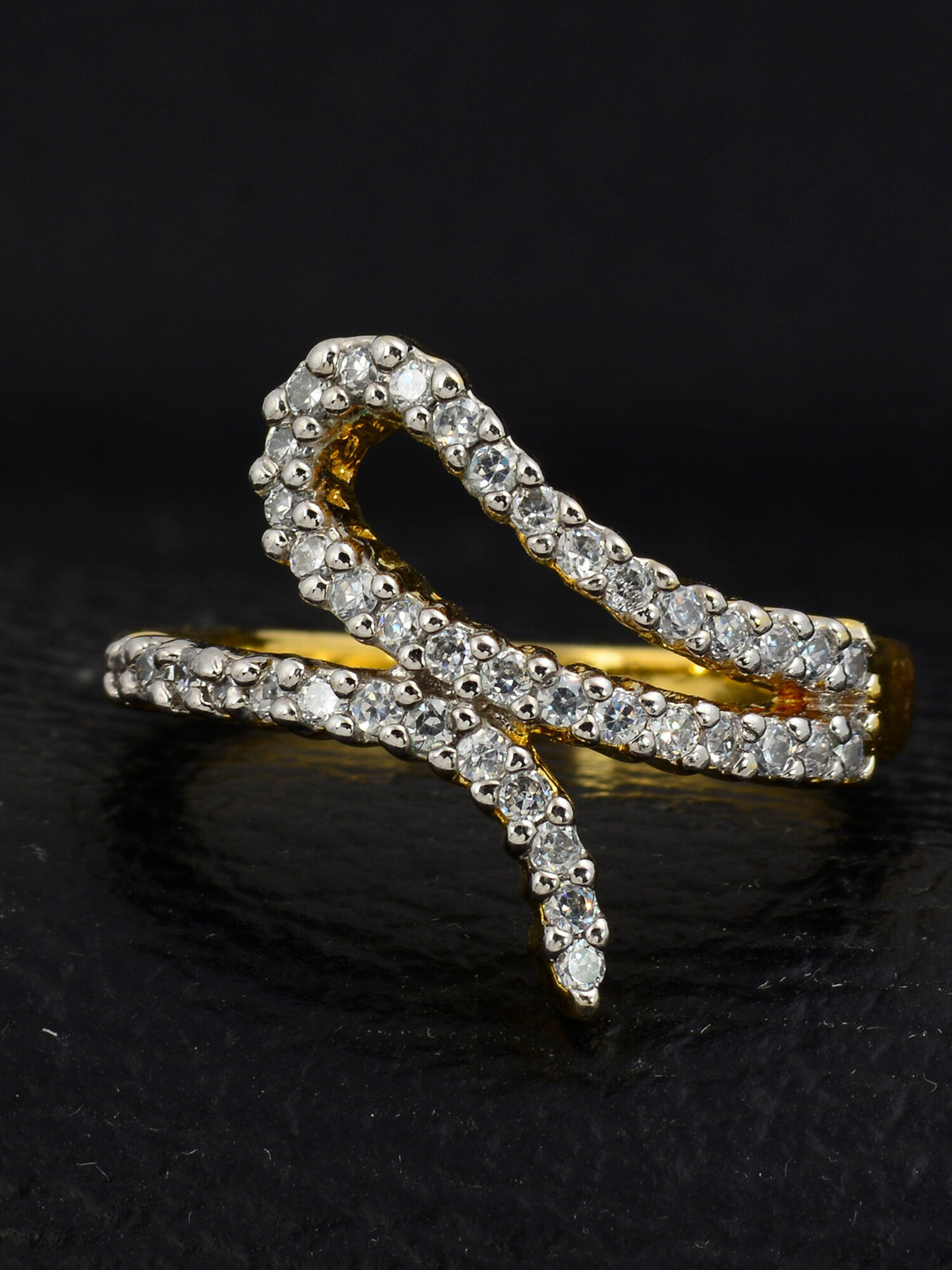 

Silgo Gold-Plated & White Stone-Studded Finger Ring