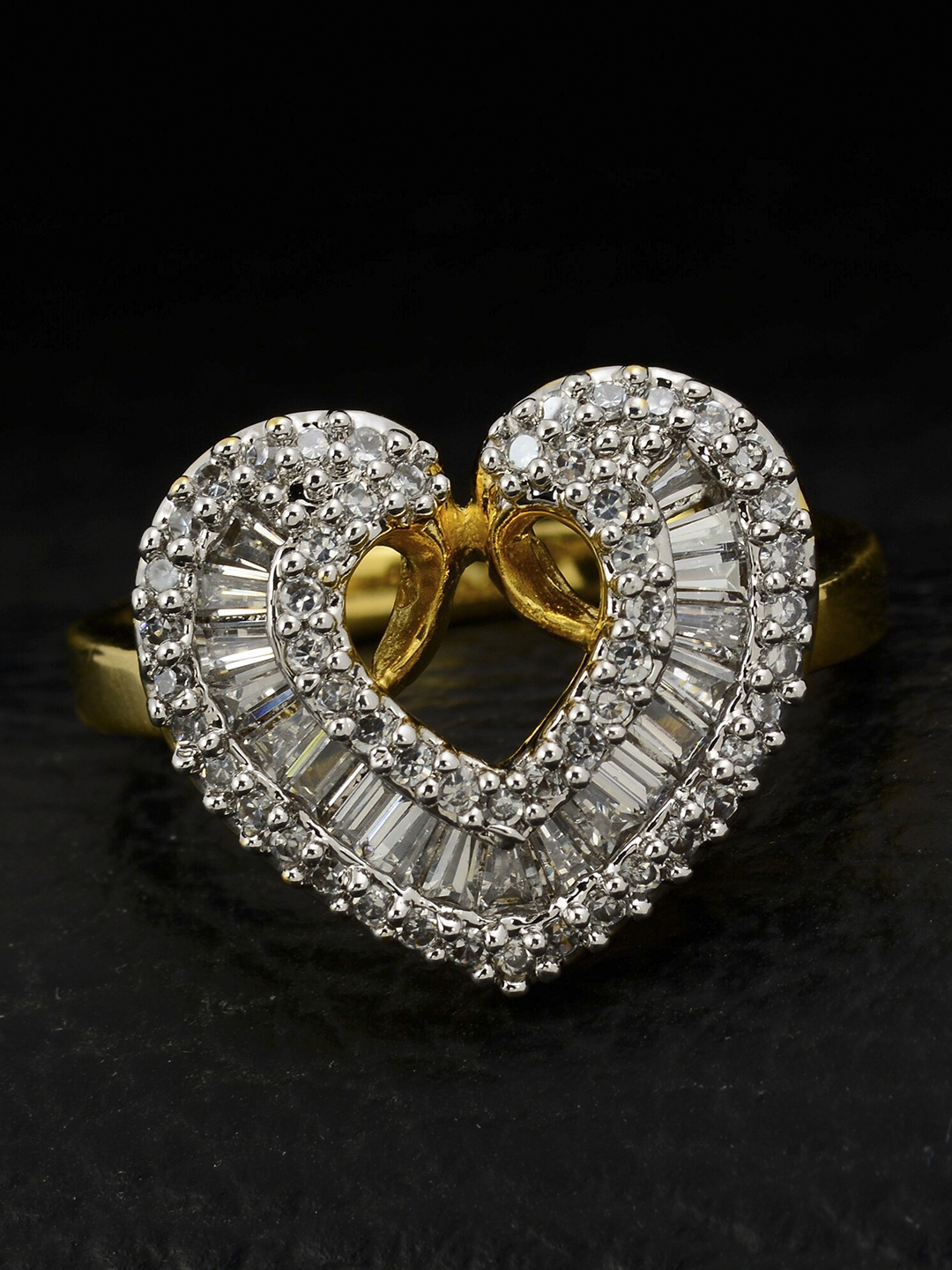 

Silgo Gold-Plated Stone Studded Heart Shape Finger Ring