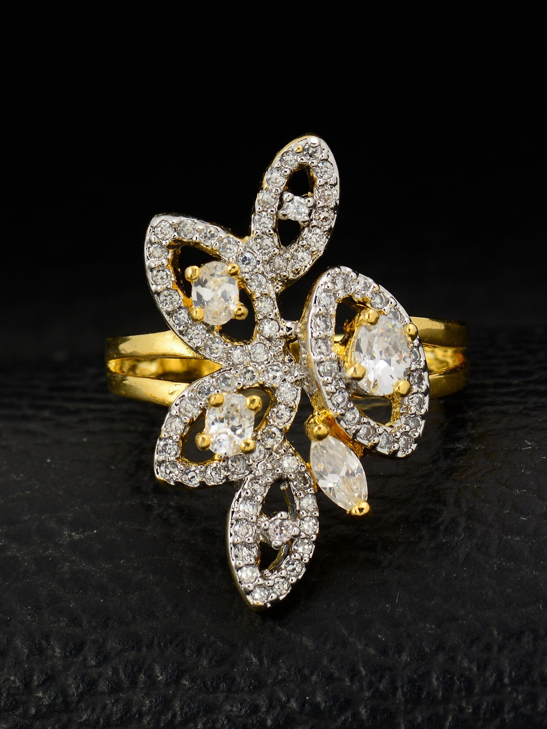 

Silgo Gold-Plated & White Stone-Studded Finger Ring