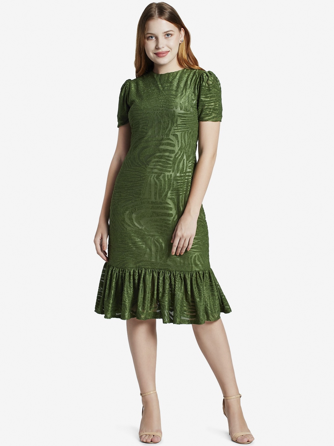 

Emmyrobe Olive Green Gathered Sheath Dress