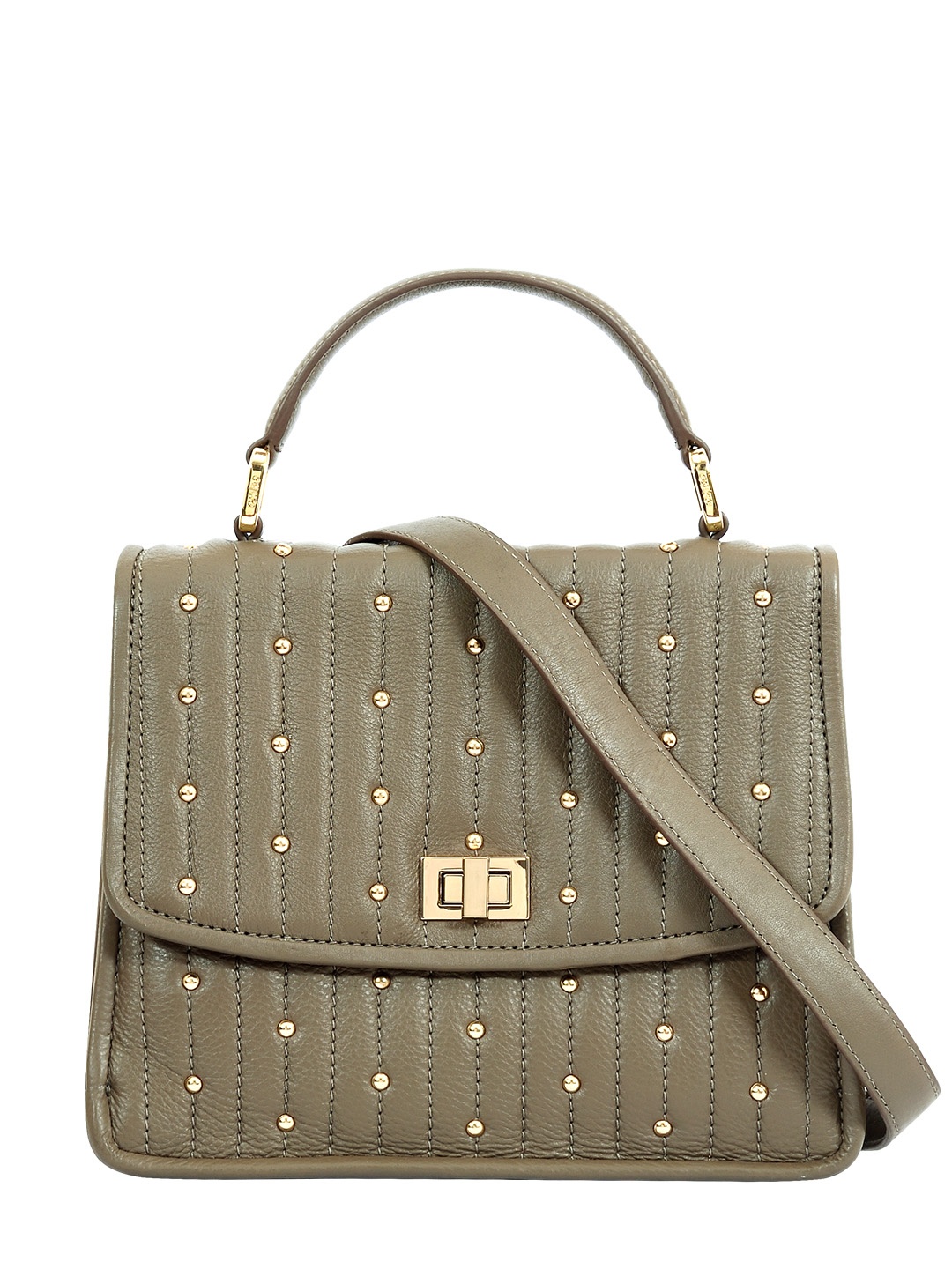 

Eske Taupe Embellished Leather Structured Handheld Bag