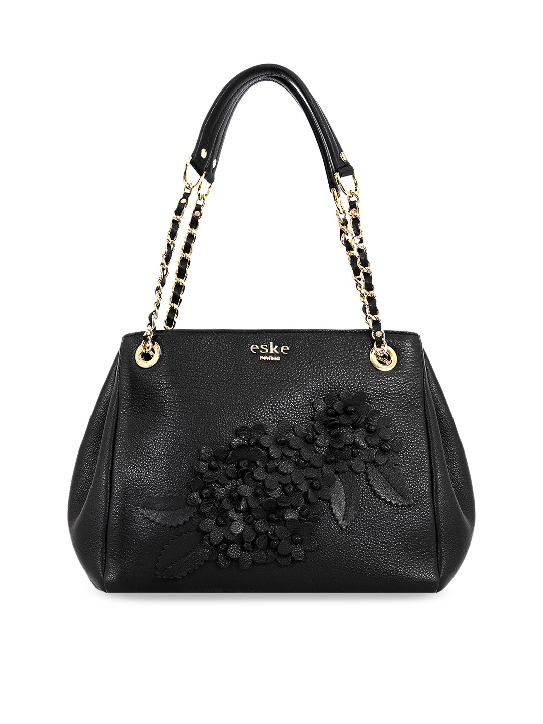 

Eske Woman Black Floral Embellished Leather Structured Handheld Bag