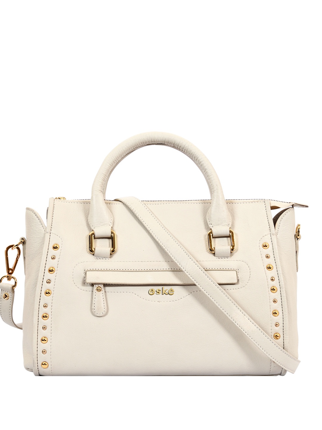 

Eske Off White Embellished Leather Handheld Bag
