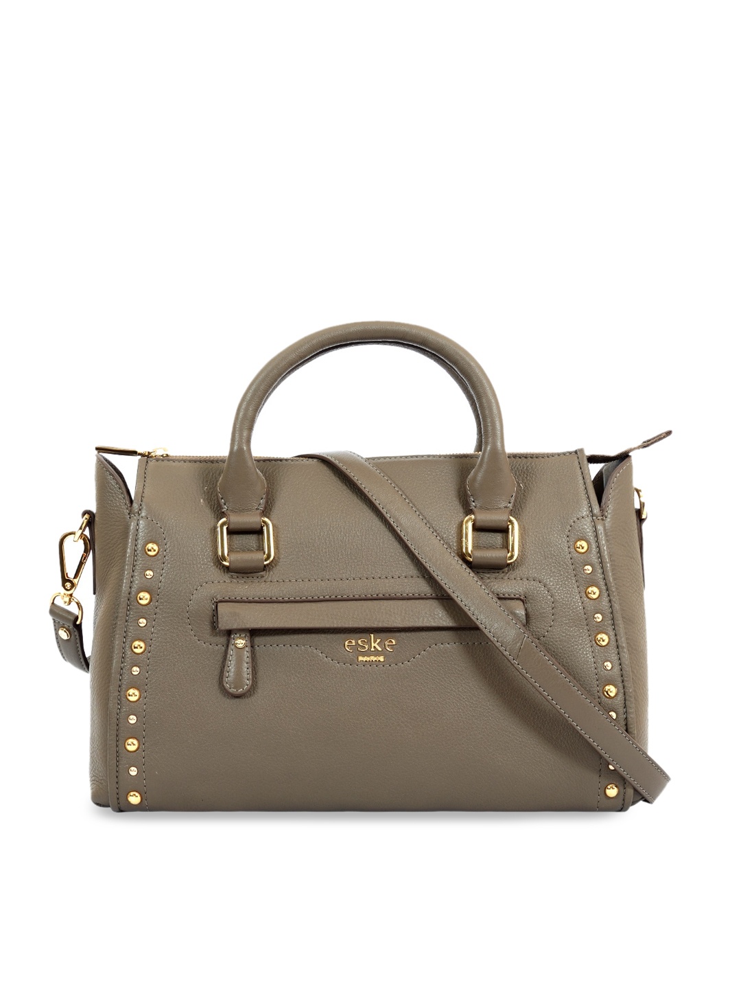 

Eske Taupe Women Taupe Embellished Leather Structured Satchel Bag