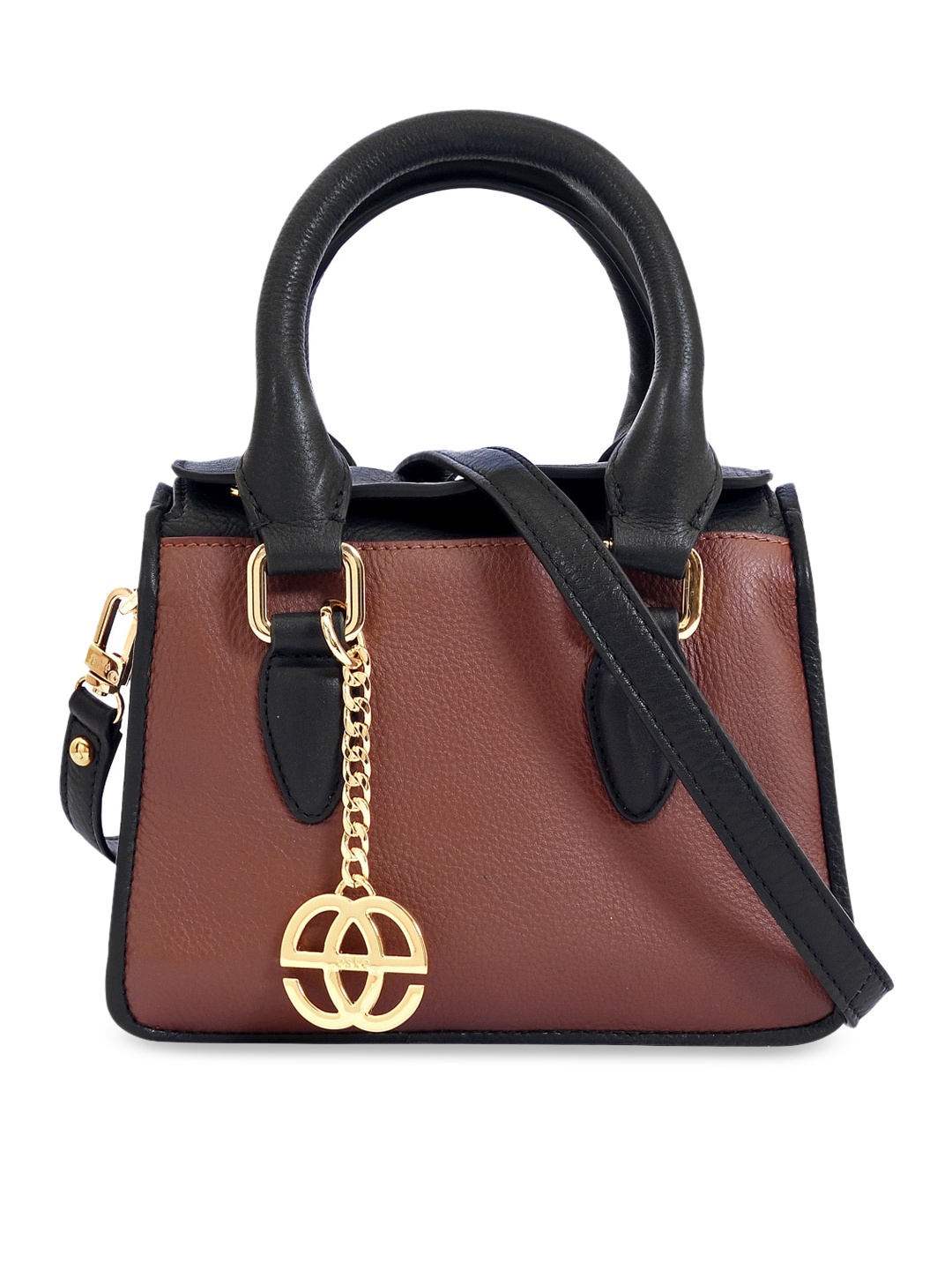 

Eske Black & Brown Animal Textured Leather Structured Handheld Bag