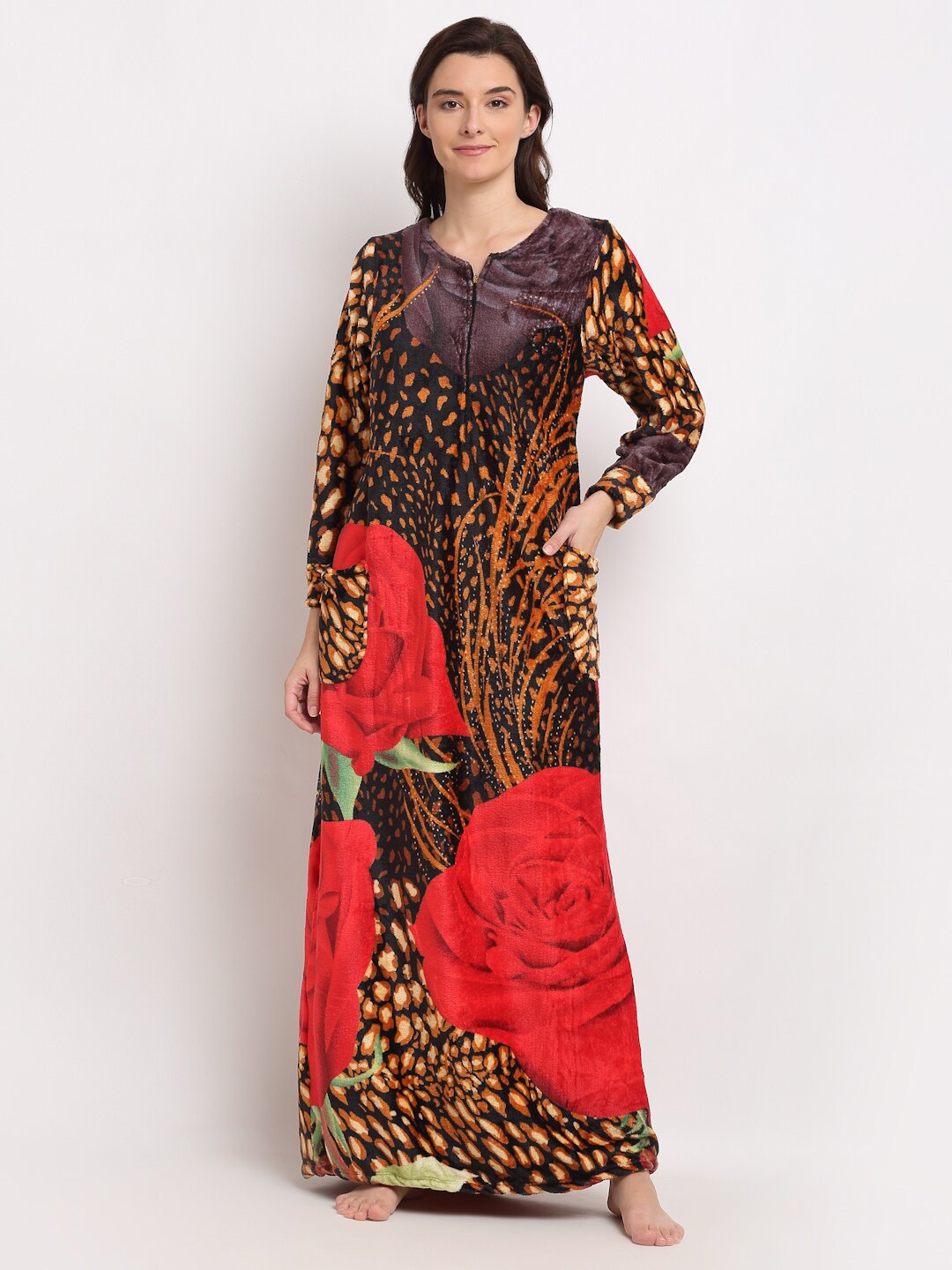 

NEUDIS Women Brown Printed Fleece Nightdress