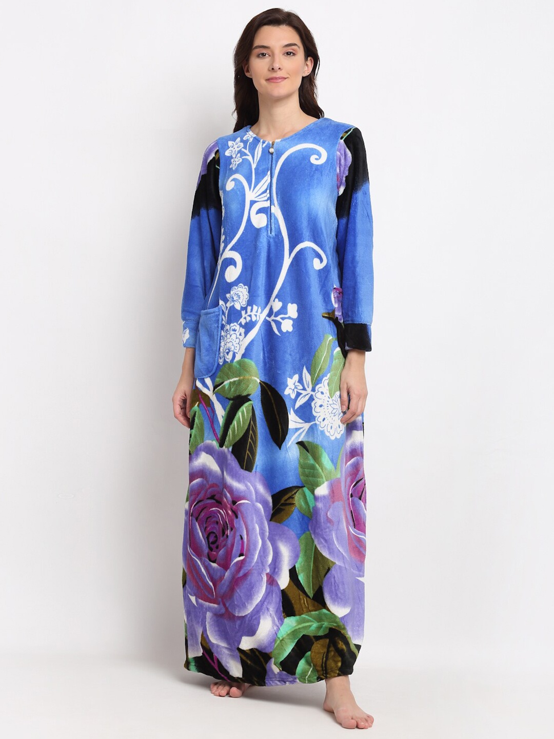 

NEUDIS Blue Printed Fleece Maxi Nightdress