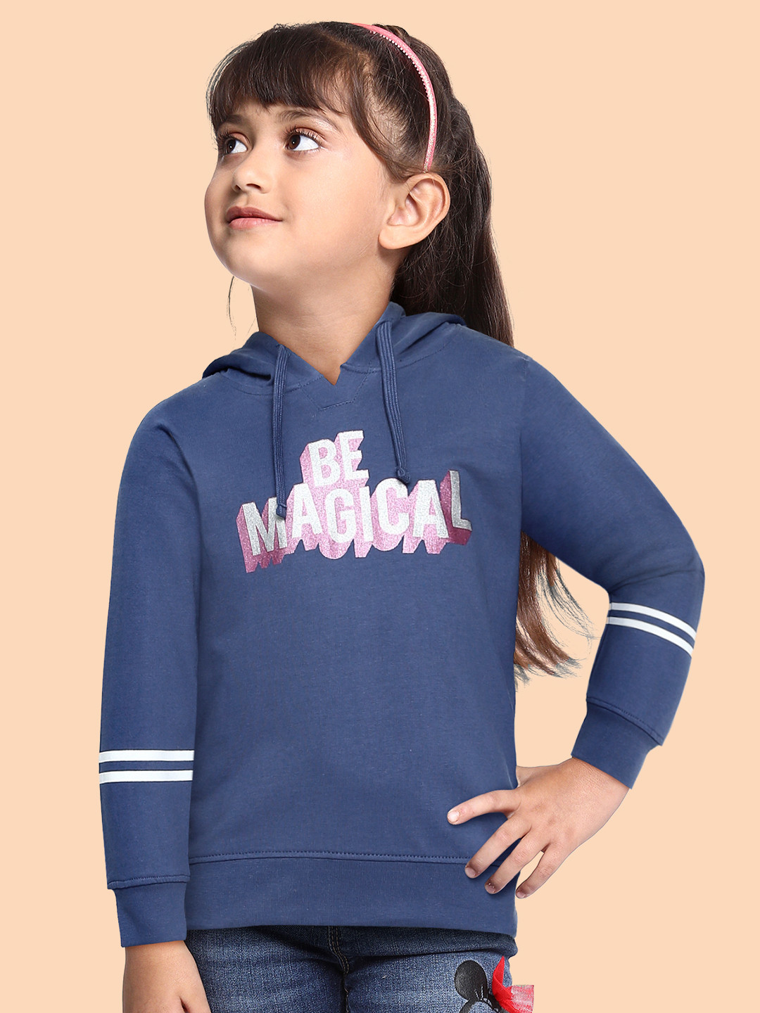 

Provogue Girls Blue Printed Hooded Sweatshirt