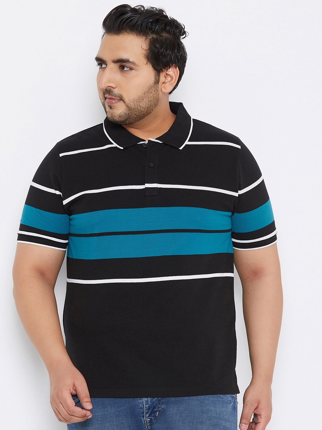 

AUSTIVO Men Multicoloured Striped Polo Collar T-shirt, Multi