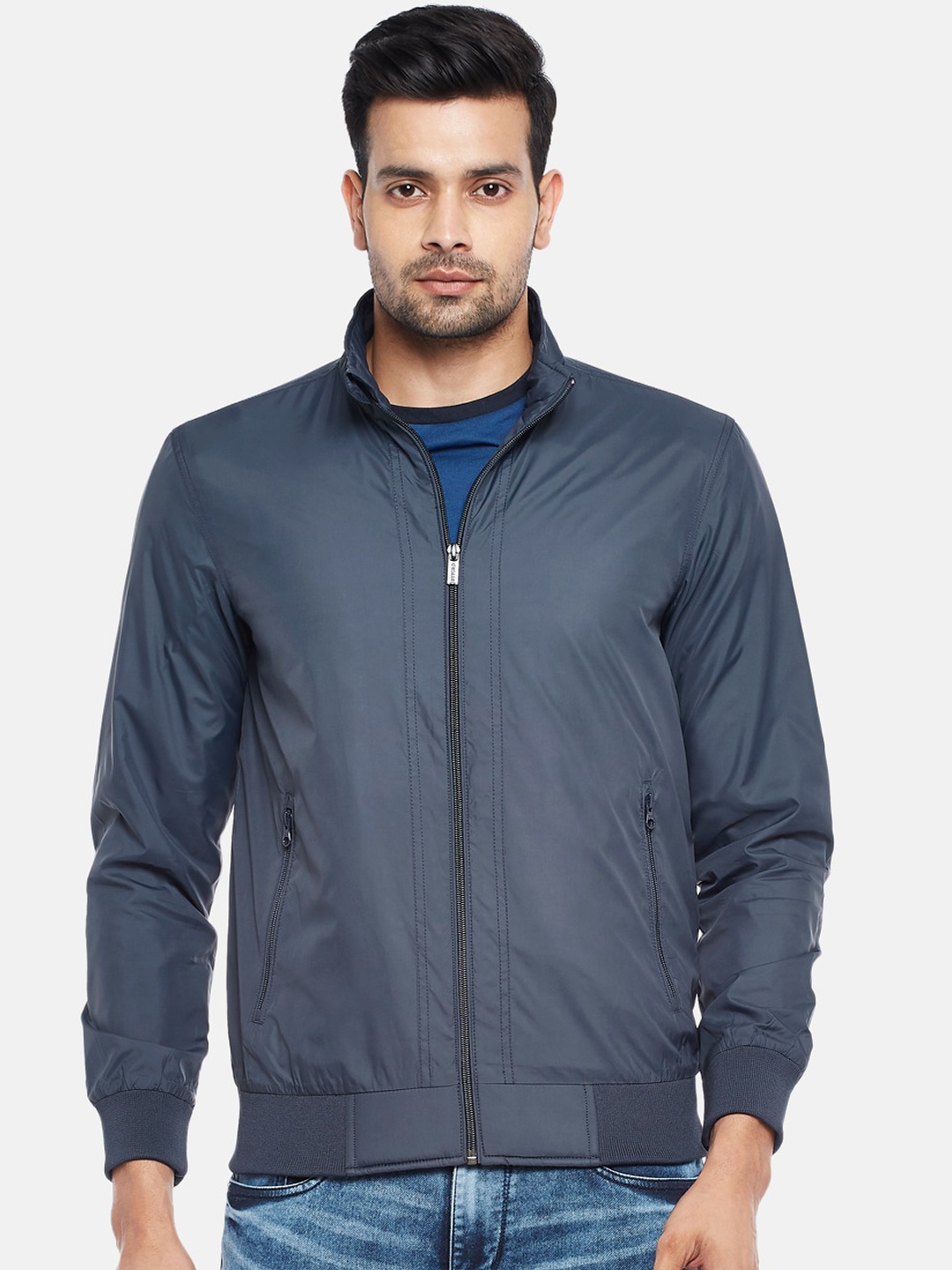 

BYFORD by Pantaloons Men Navy Blue Geometric Bomber