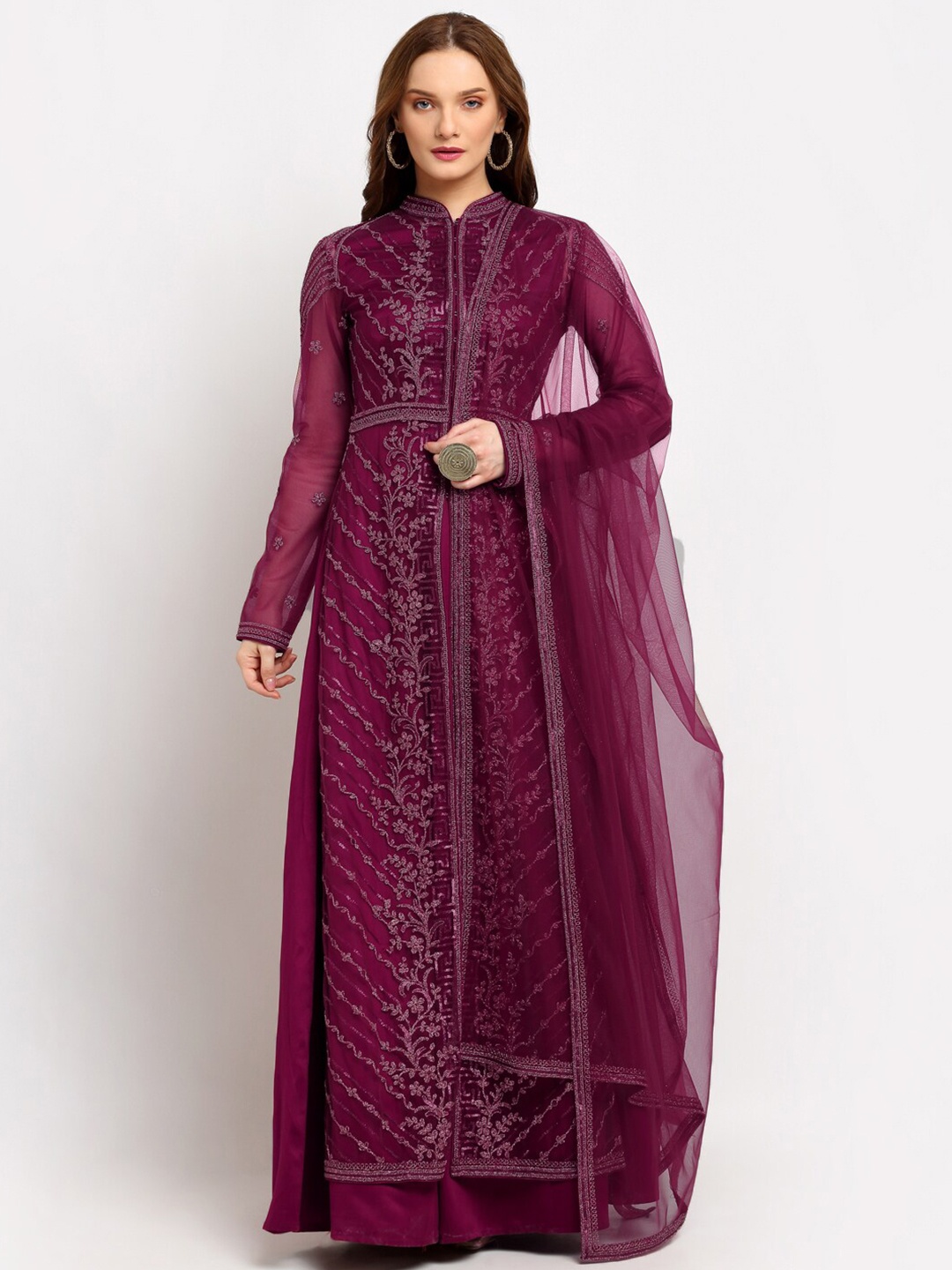 

Stylee LIFESTYLE Maroon & Gold-Toned Embroidered Semi-Stitched Dress Material