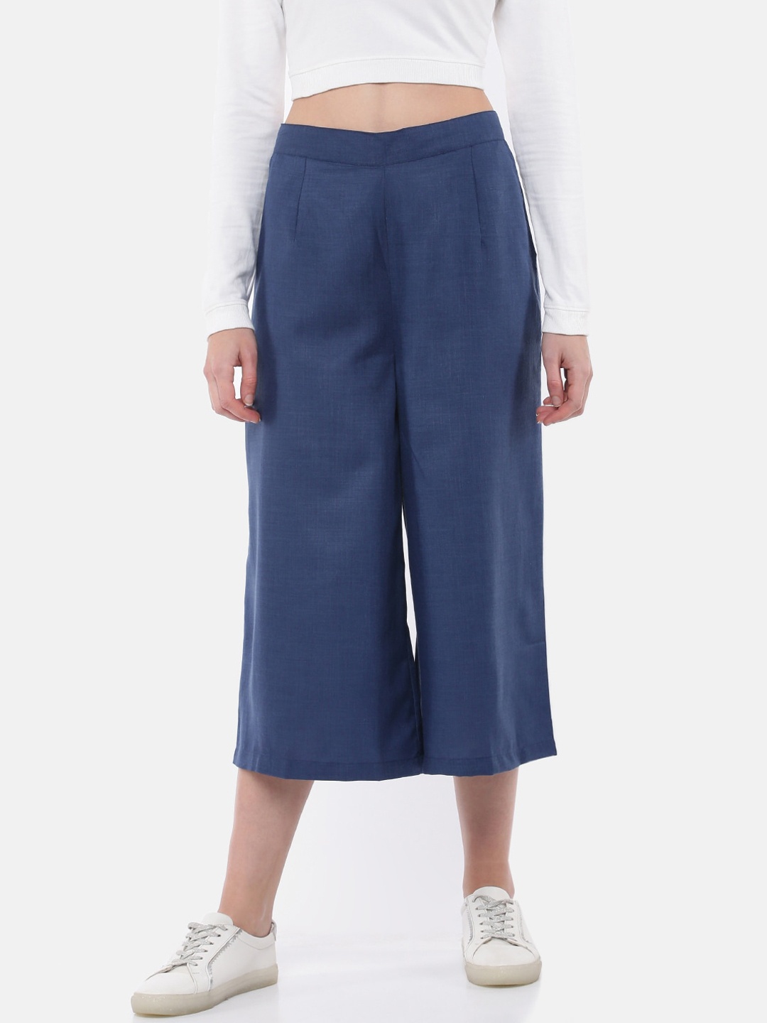 

De Moza Women Blue Loose Fit Pleated Culottes Trousers