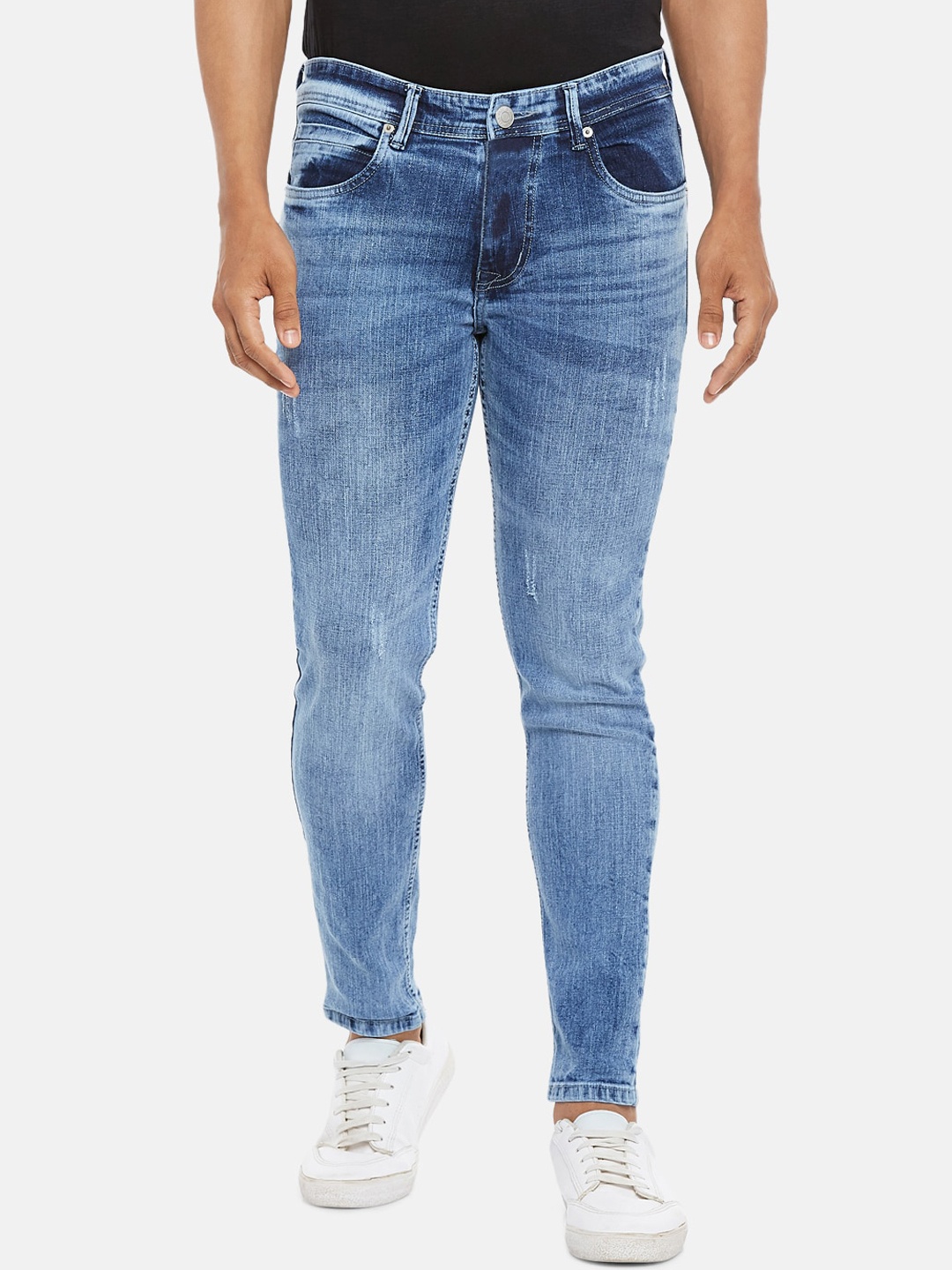 

People Men Blue Skinny Fit Low Distress Heavy Fade Jeans