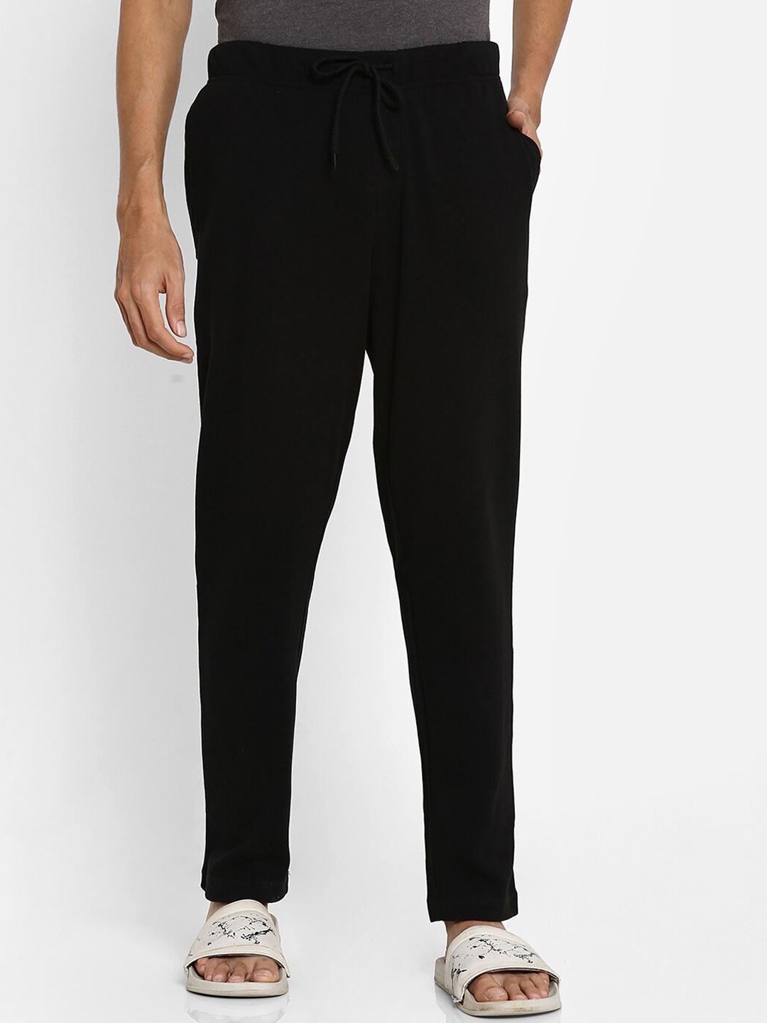 

Ajile by Pantaloons Men Black Solid Pure Cotton Lounge Pants