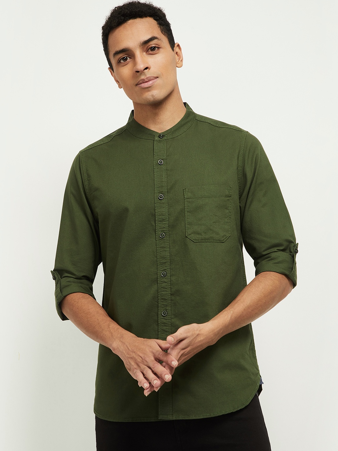 

max Men Green Opaque Casual Pure Cotton Shirt