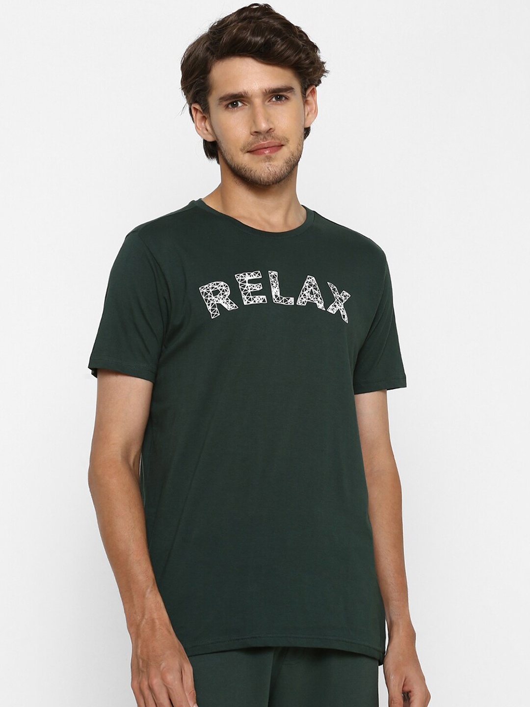 

Ajile by Pantaloons Men Green & White Printed Pure Cotton Lounge T-Shirt
