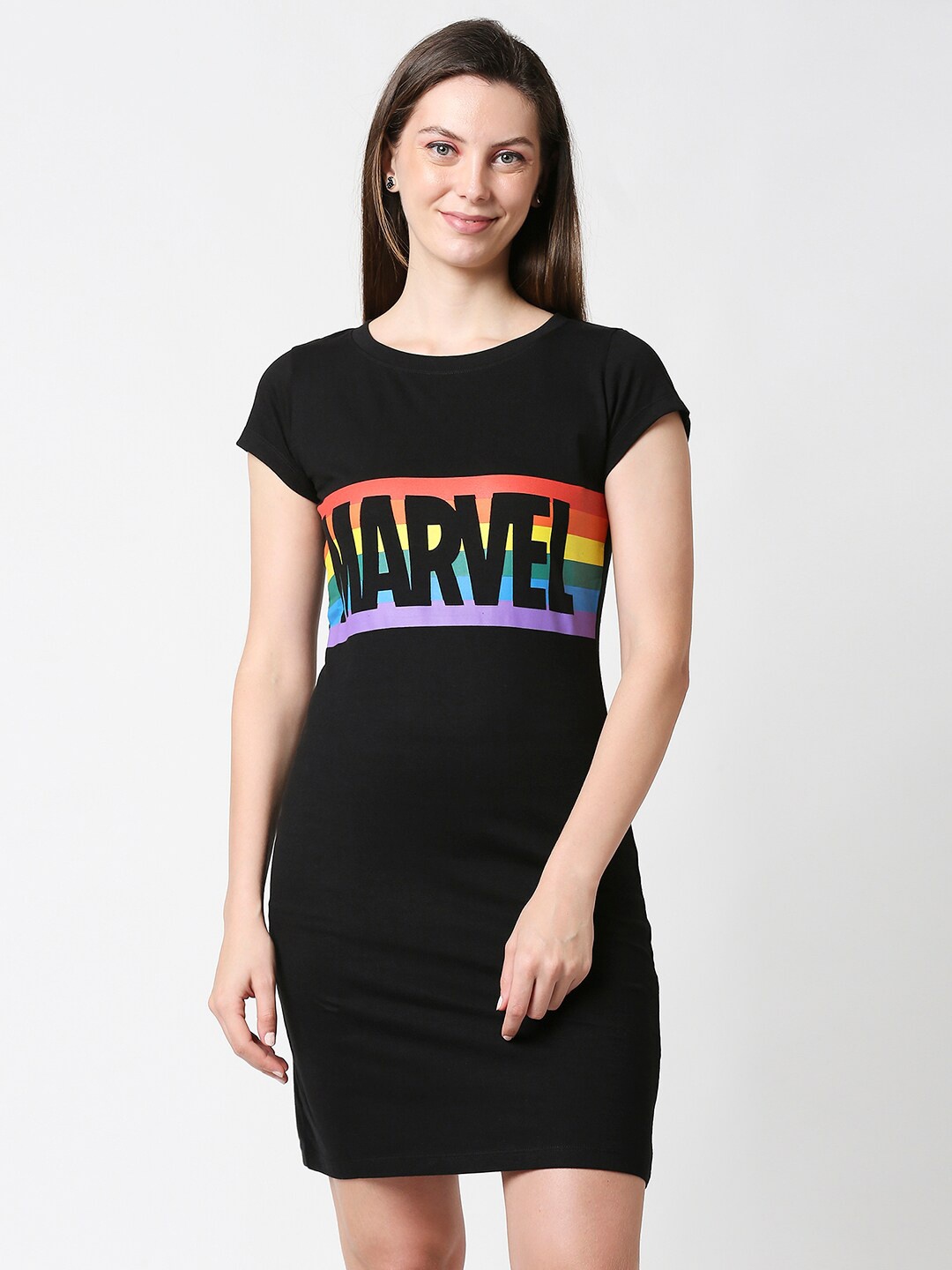 

Bewakoof Black Marvel Printed T-shirt Dress