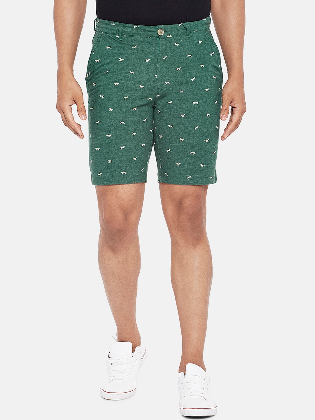 

BYFORD by Pantaloons Men Green Conversational Printed Slim Fit Regular Shorts