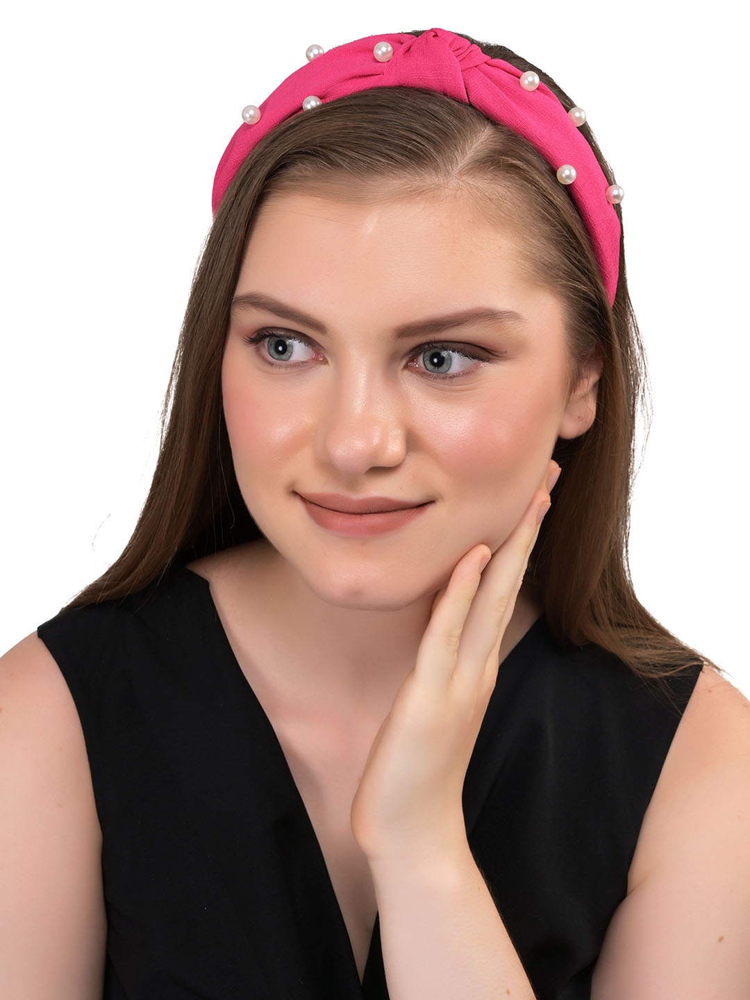 

BuckleUp Women Pink & White Embellished Hairband