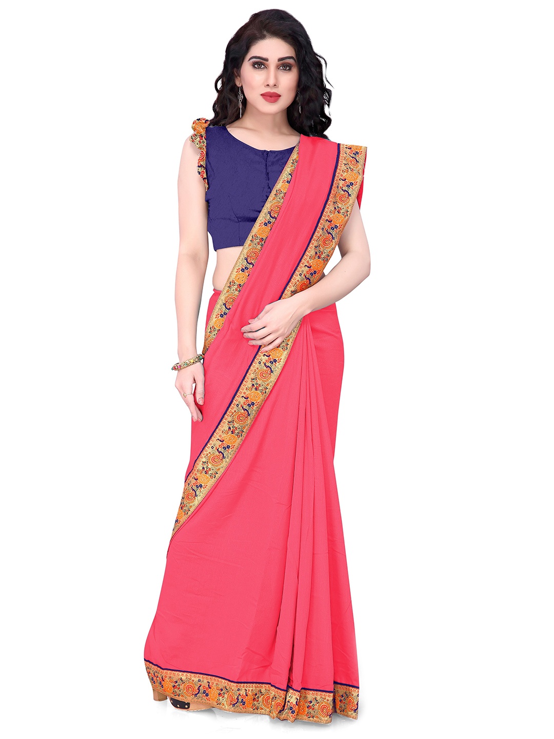 

Mirchi Fashion Pink & Orange Vichitra Silk Saree