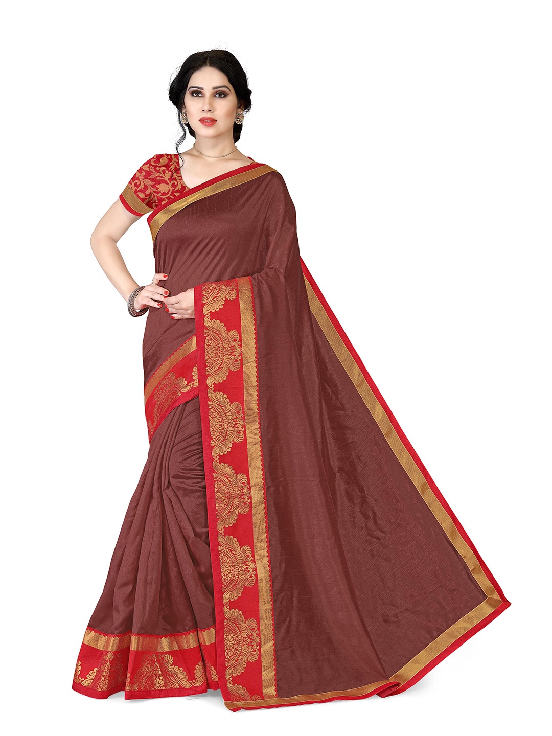 

KALINI Coffee Brown & Red Saree