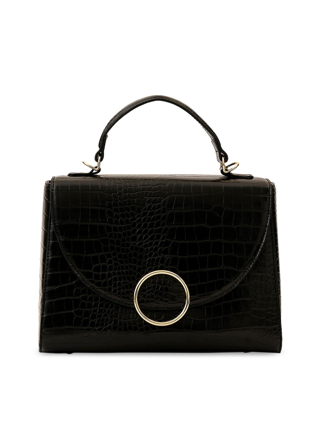 

MIRAGGIO Black Animal Textured Structured Satchel