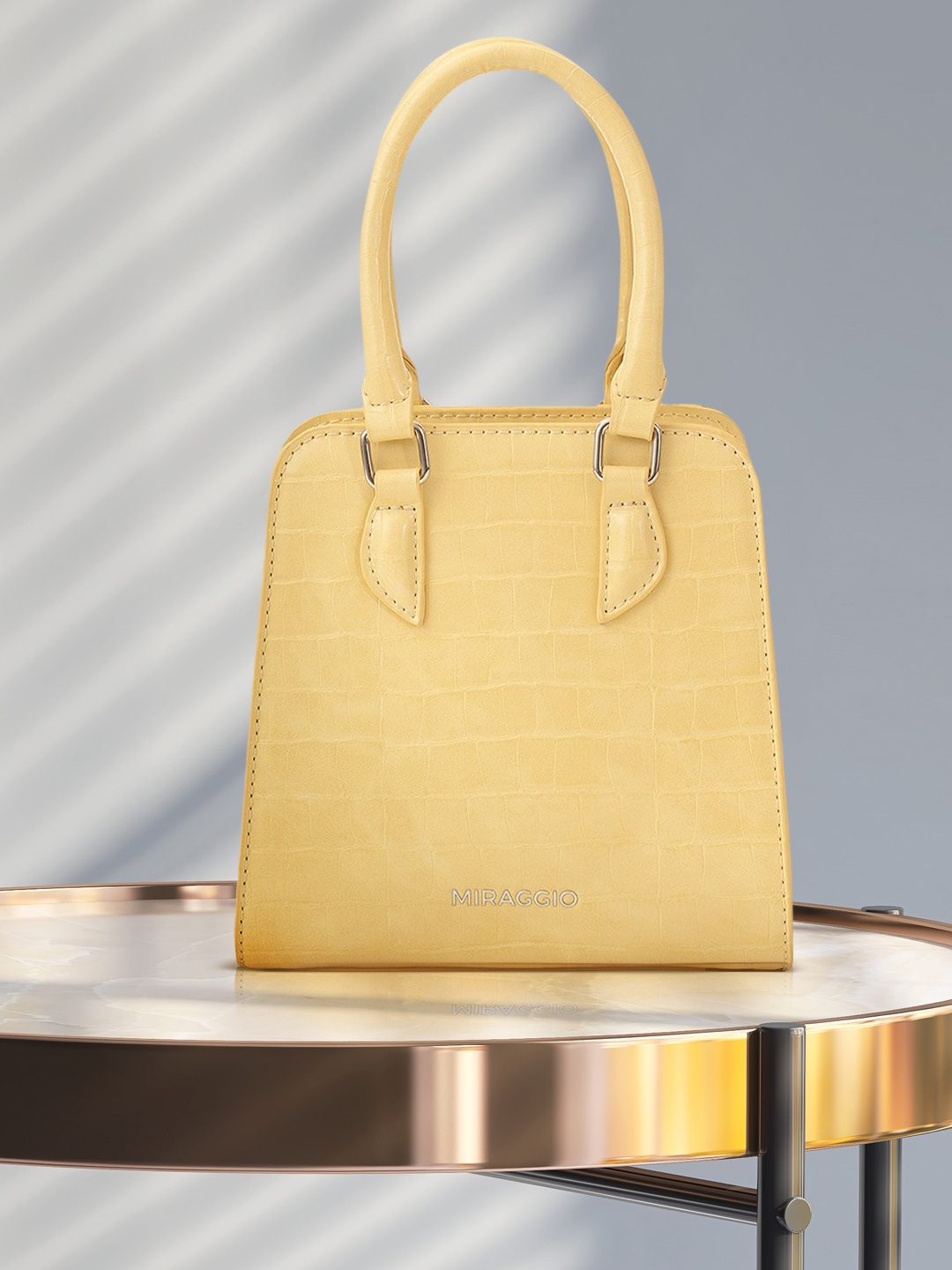 

MIRAGGIO Yellow Structured Handheld Bag with Quilted