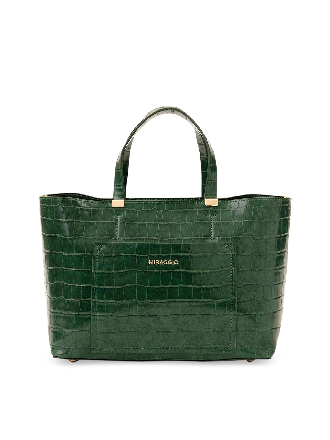 

MIRAGGIO Green Animal Textured Oversized Shopper Handheld Bag