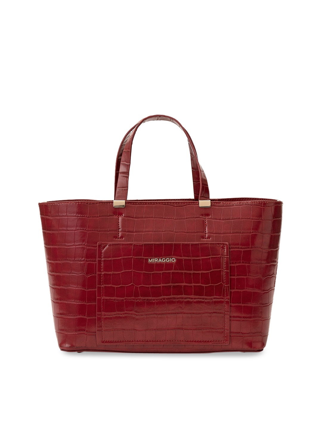 

MIRAGGIO Burgundy Animal Textured Structured Handheld Bag