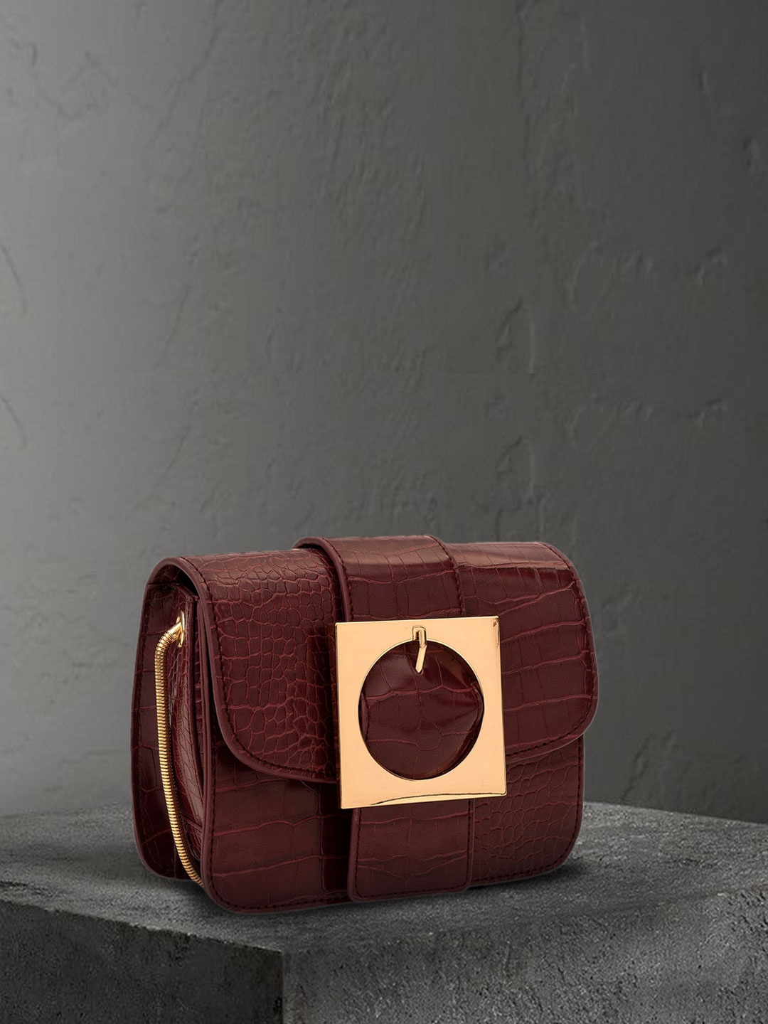 

MIRAGGIO Burgundy Textured Structured Sling Bag