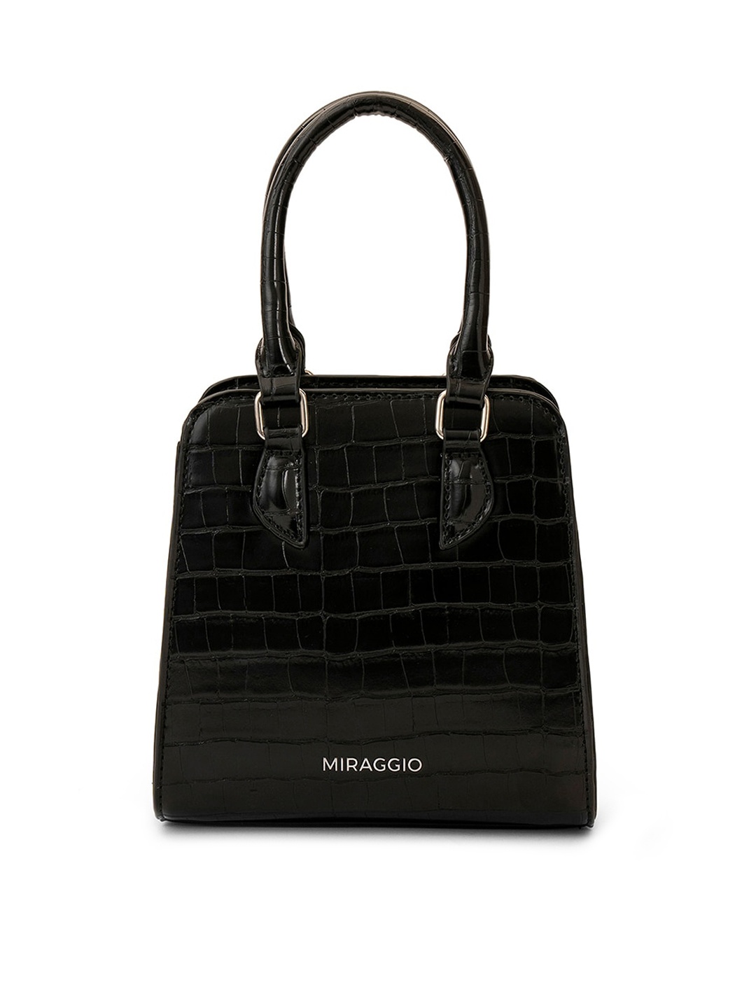 

MIRAGGIO Black Animal Textured Structured Handheld Bag