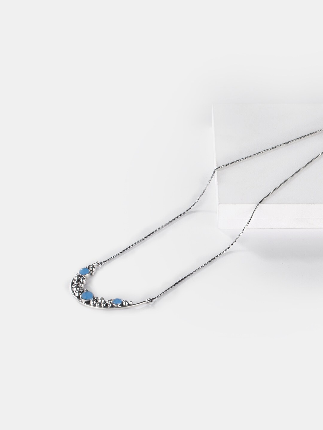 

SHAYA Silver-Toned & Blue Sterling Silver Silver-Plated Oxidised Necklace