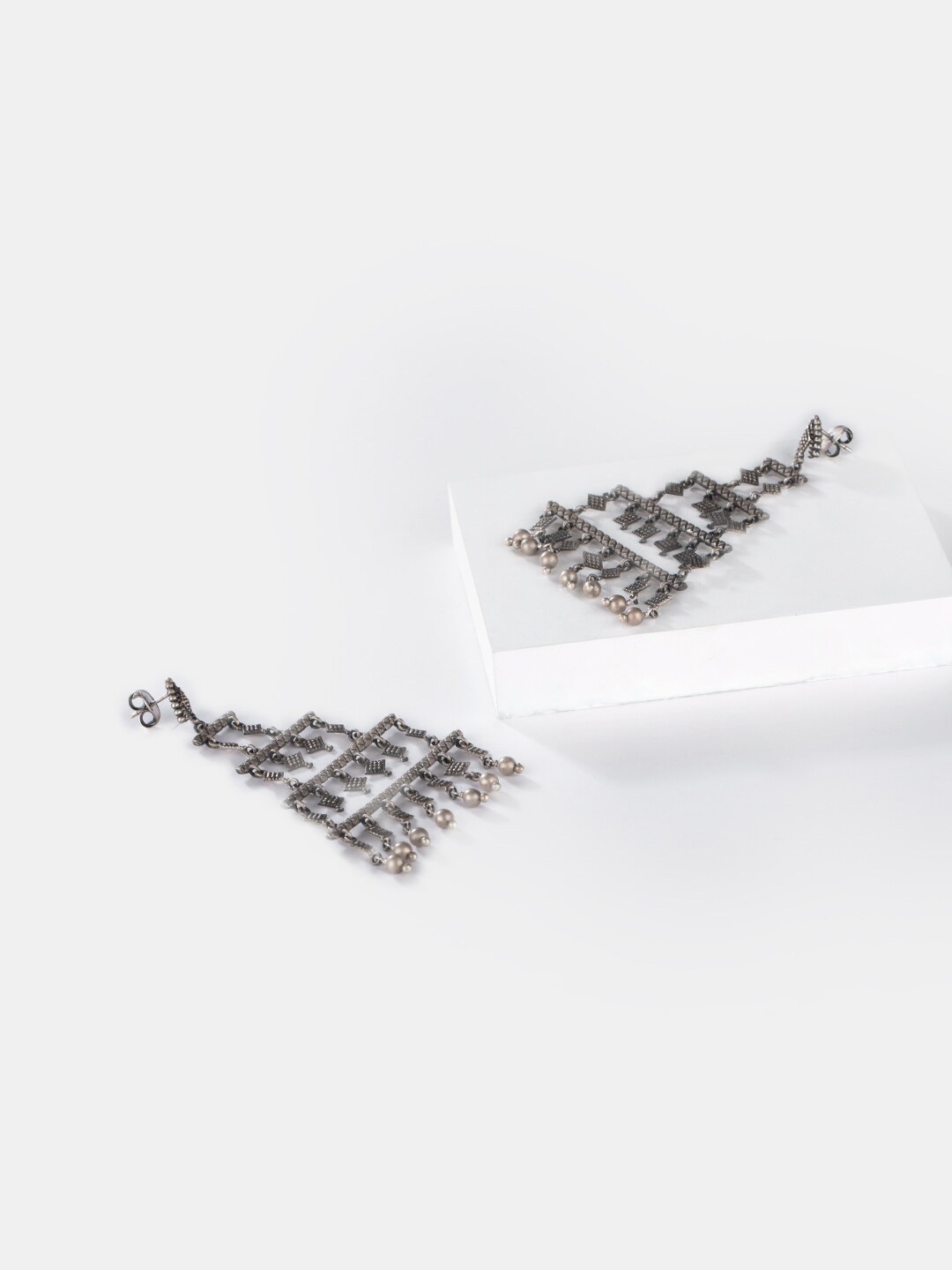 

SHAYA Silver-Toned Contemporary Drop Earrings