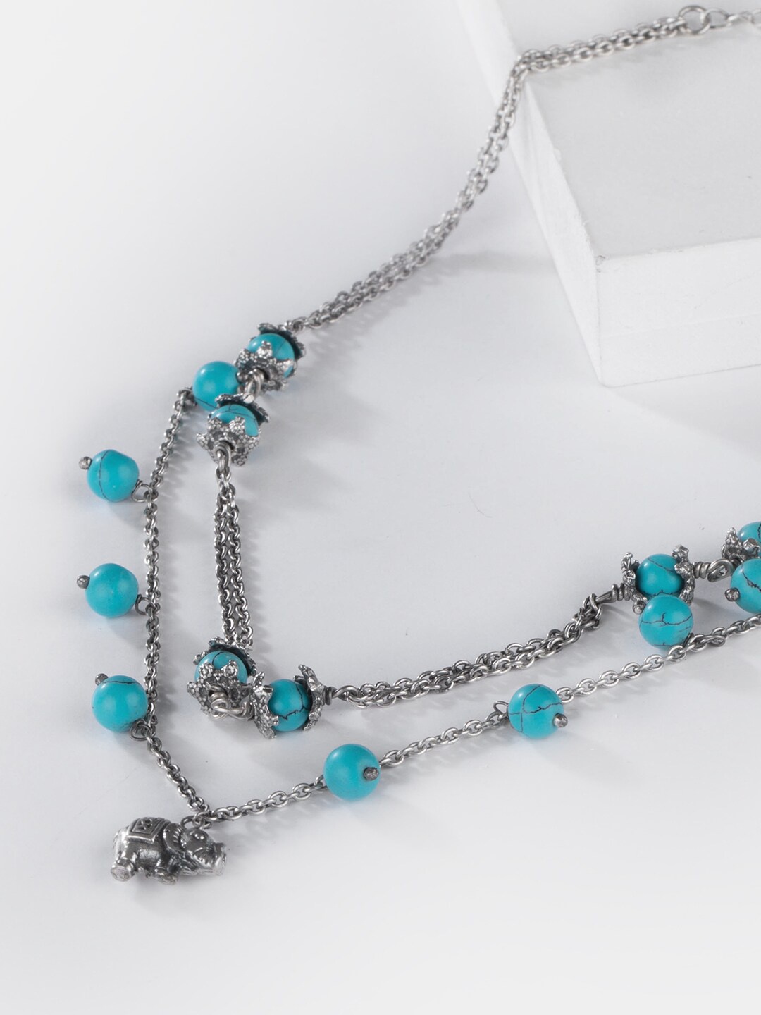 

SHAYA Silver-Toned & Turquoise Blue Sterling Silver Layered Chain