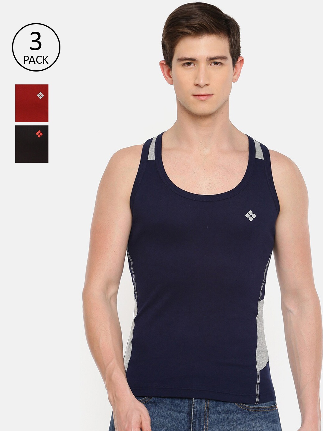 

Dollar Bigboss Men Assorted Pack of 3 Cotton Racerback Styled Gym Vest