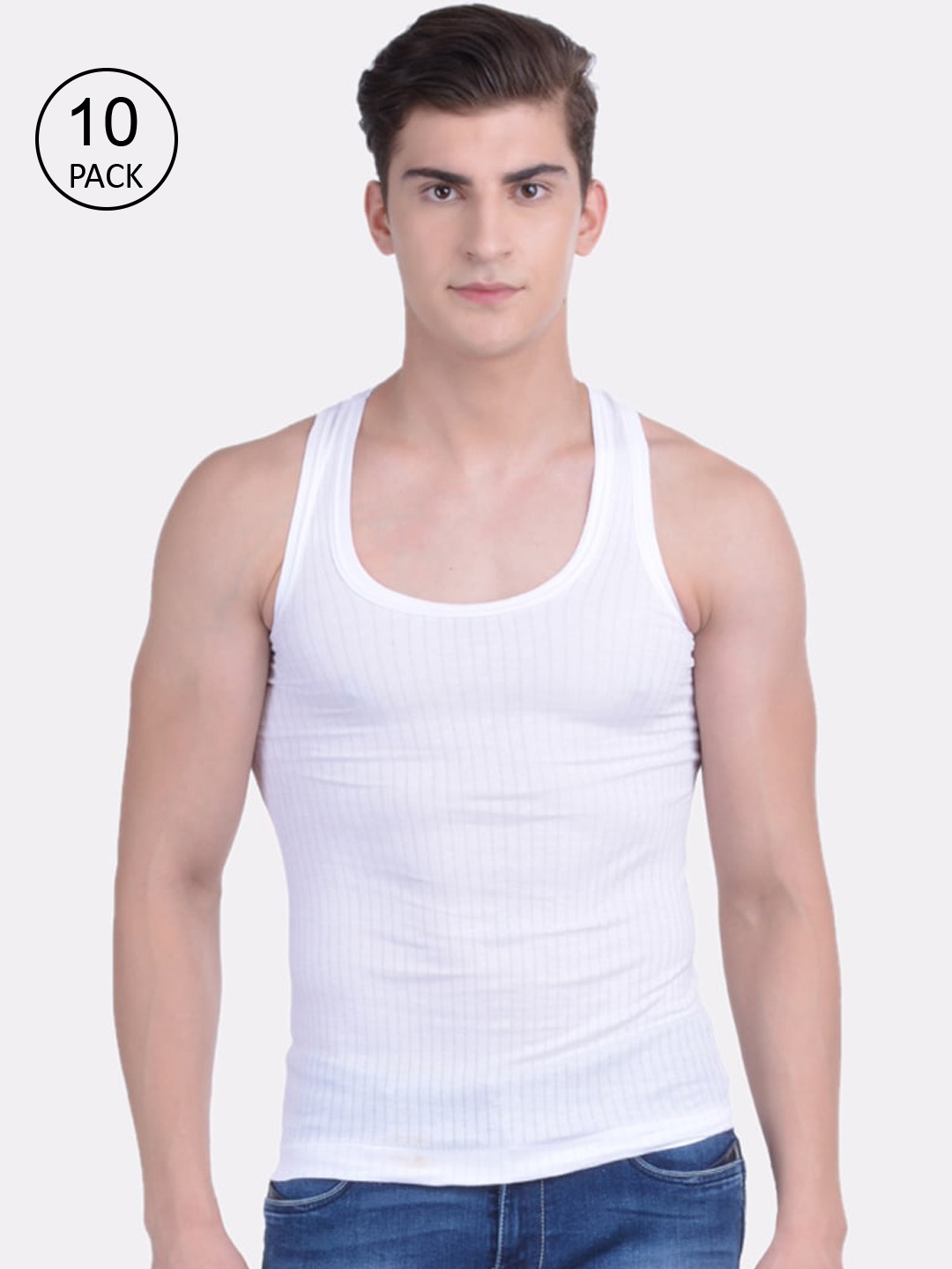 

Dollar Bigboss Men Pack of 10 Solid Cotton Vest- MBVE-07-R2-HUTCH-WHT-PO10, White