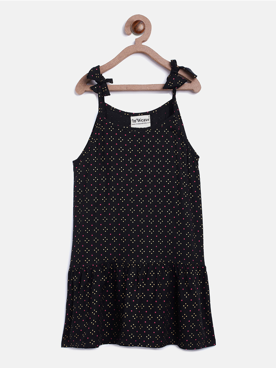 

InWeave Girls Black & Yellow Printed Cotton A-Line Dress