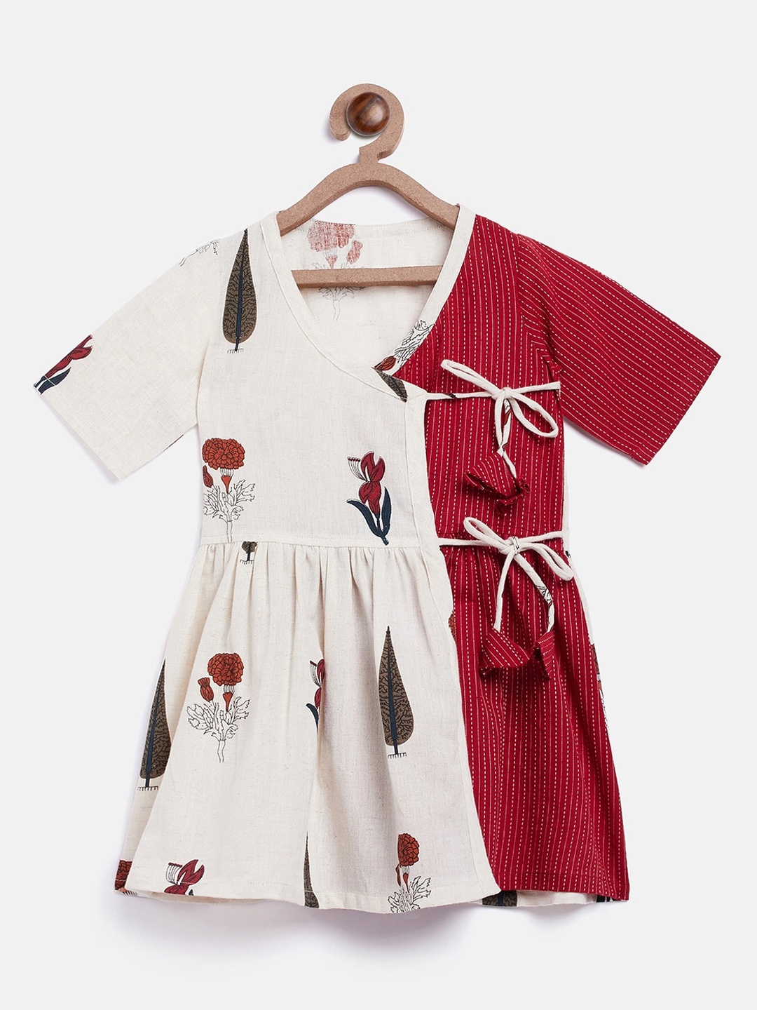 

InWeave Girls Off White Floral Printed Wrap Dress
