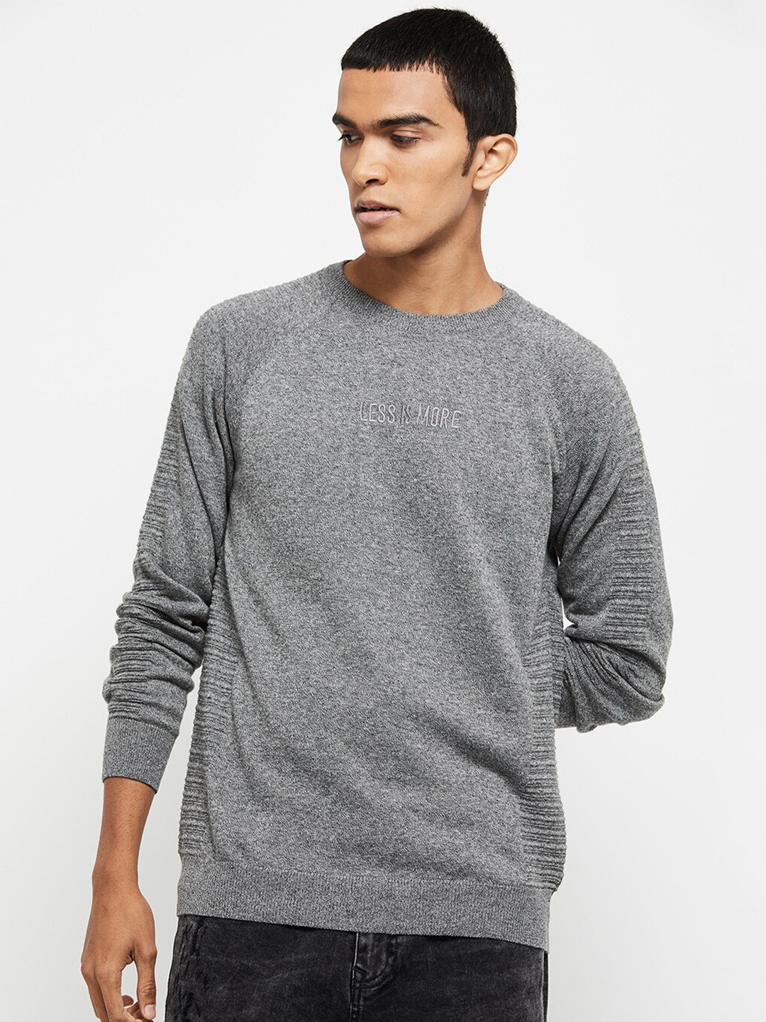 

max Men Grey Melange Sweater Pure Cotton Vest