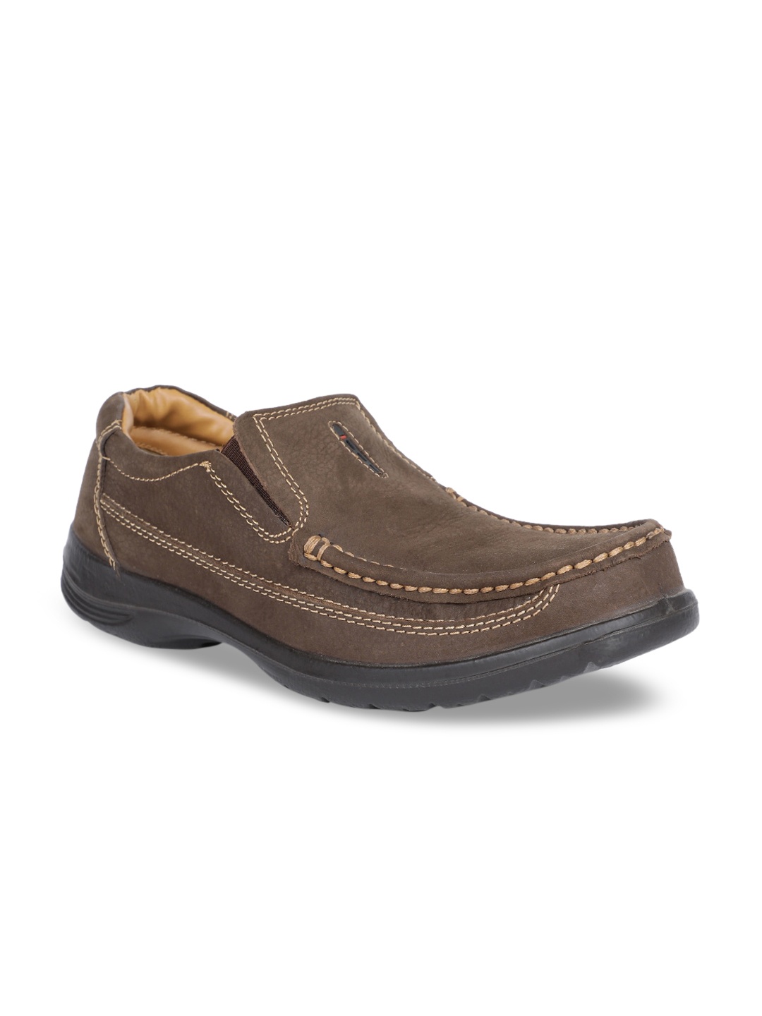 

Bata Men Brown Leather Slip-On Sneakers